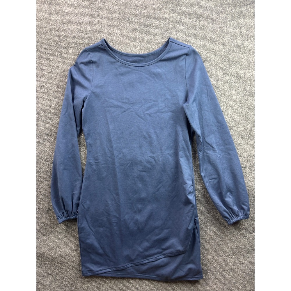 Carve Designs Ruched Tulip Hem Dress Womens XS Navy Blue Long Sleeve Stretch